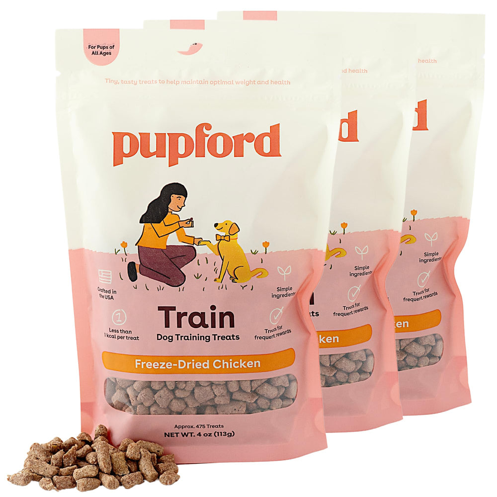 Pupford Premios de Entrenamiento frente al empaque, snack saludable para perros.