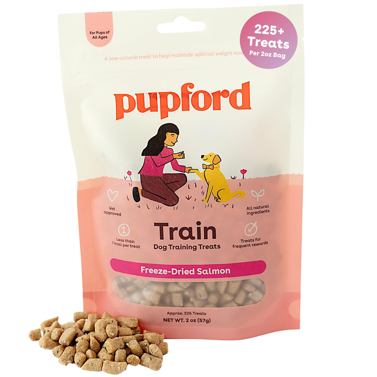 Pupford Premios Entrenamiento Salmón 2oz en deshidratados para refuerzo rápido.