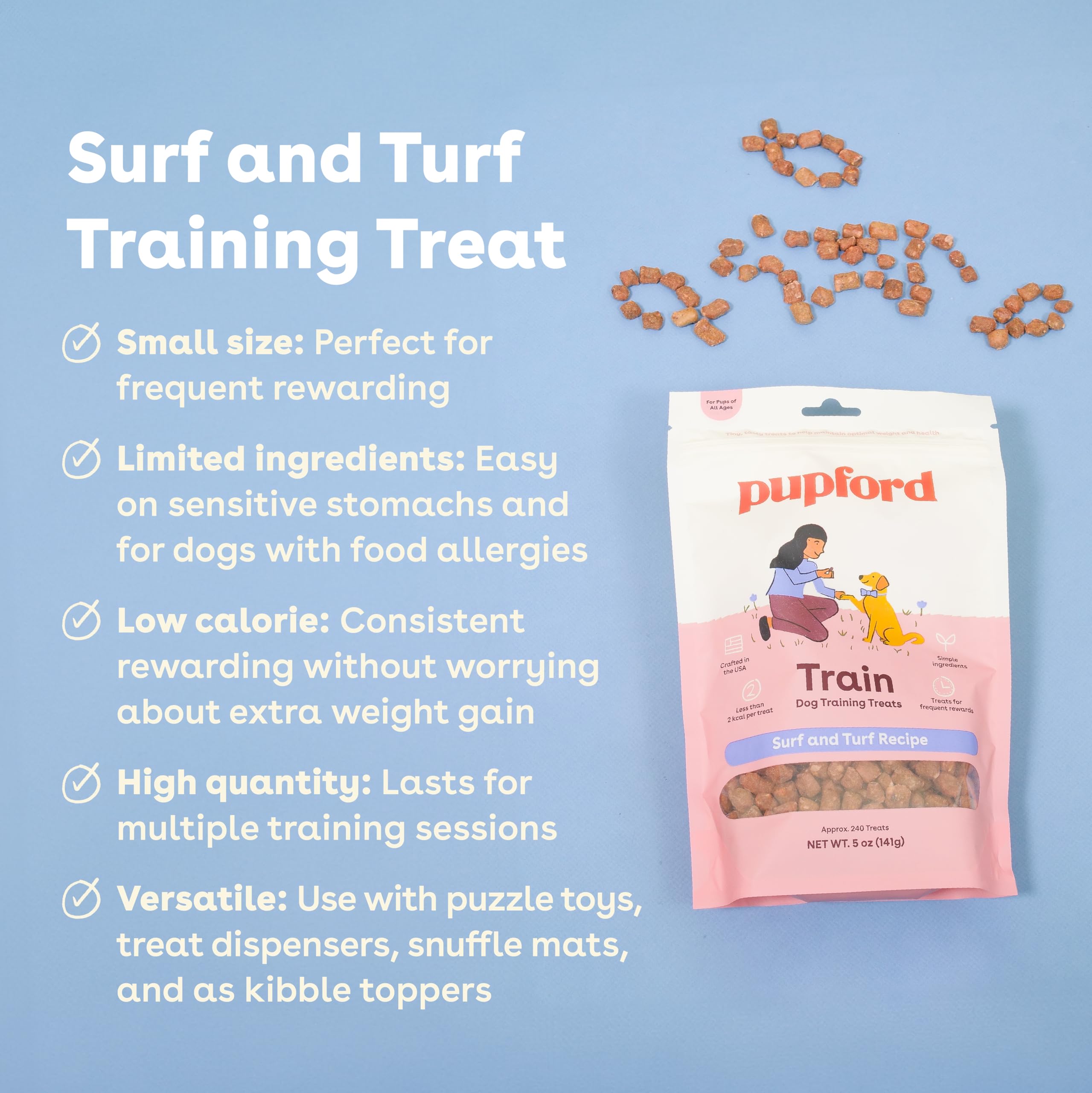 Pupford sabor Surf y Tierra para entrenamiento de perros.