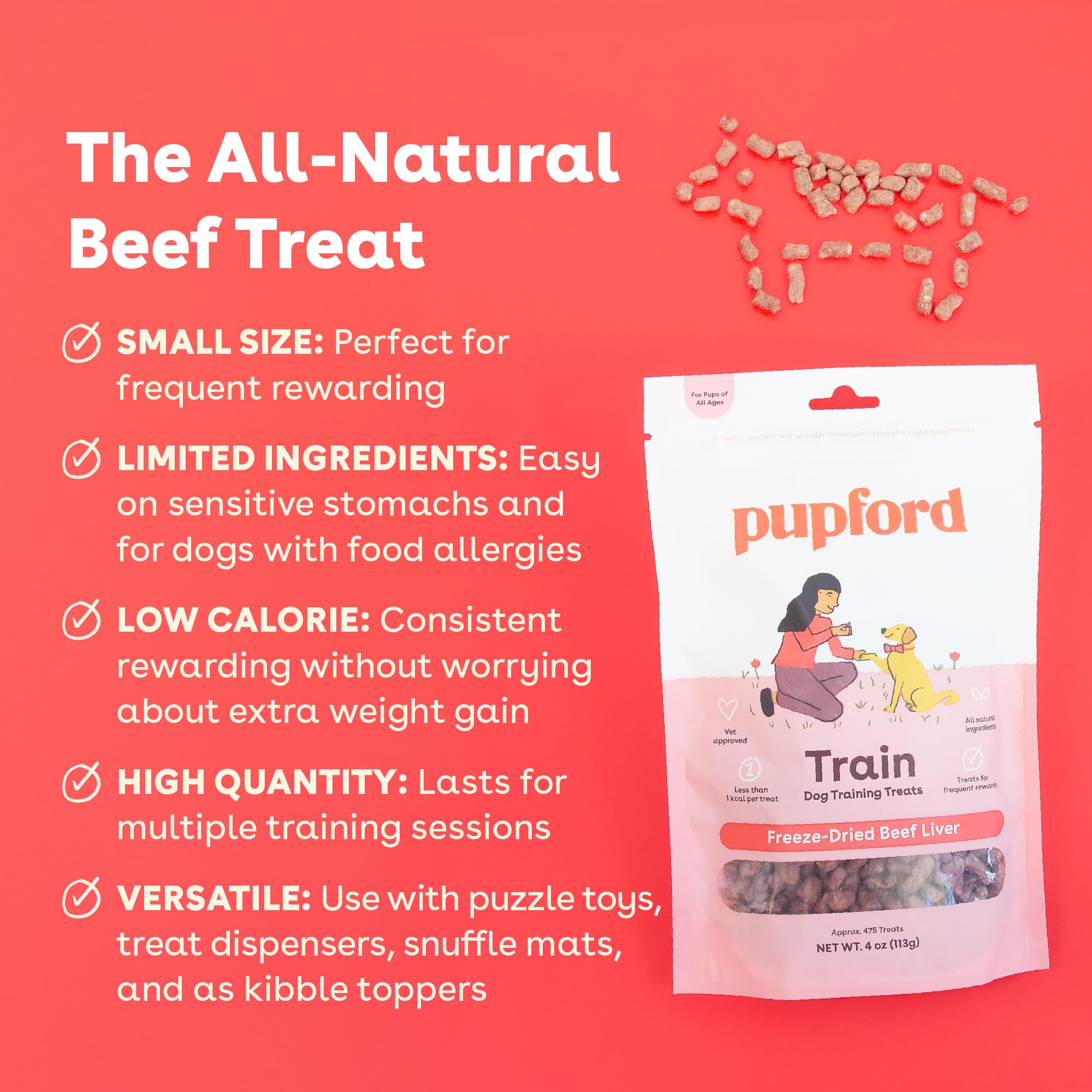 Pupford bocado de tres ingredientes naturales, opción sabrosa y simple para perros.