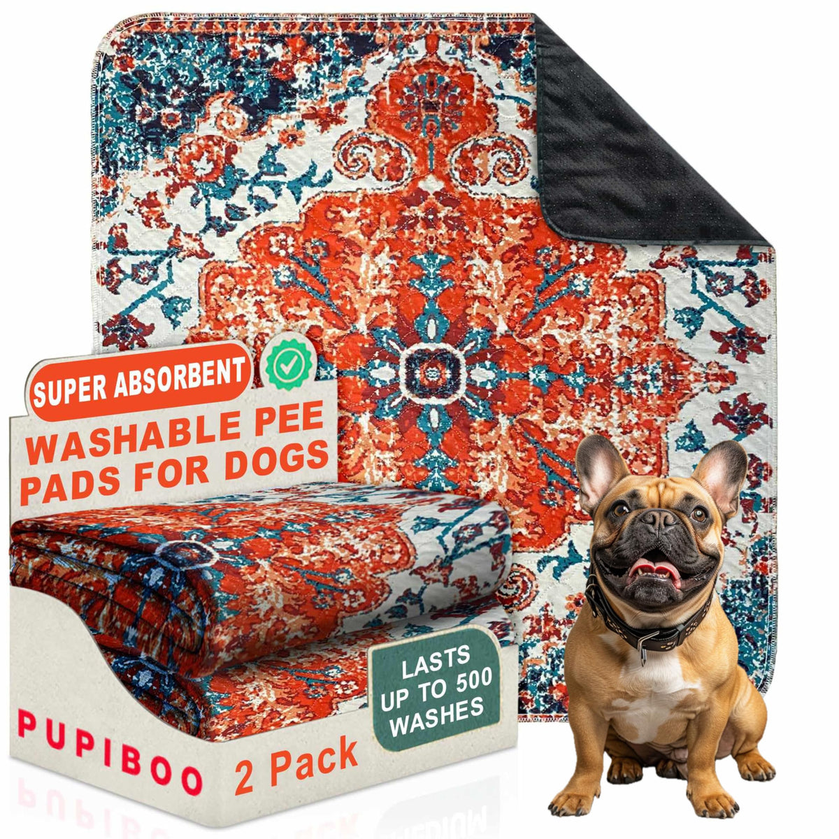PUPIBOO almohadilla lavable para perros, absorción duradera y protección del suelo.