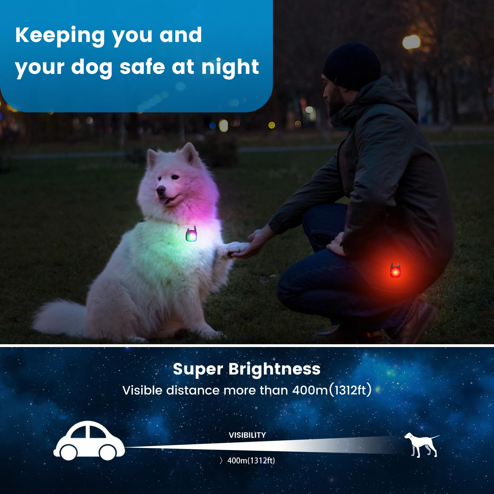 PUPKOLI luz de collar con clip nocturno, visibilidad mejorada