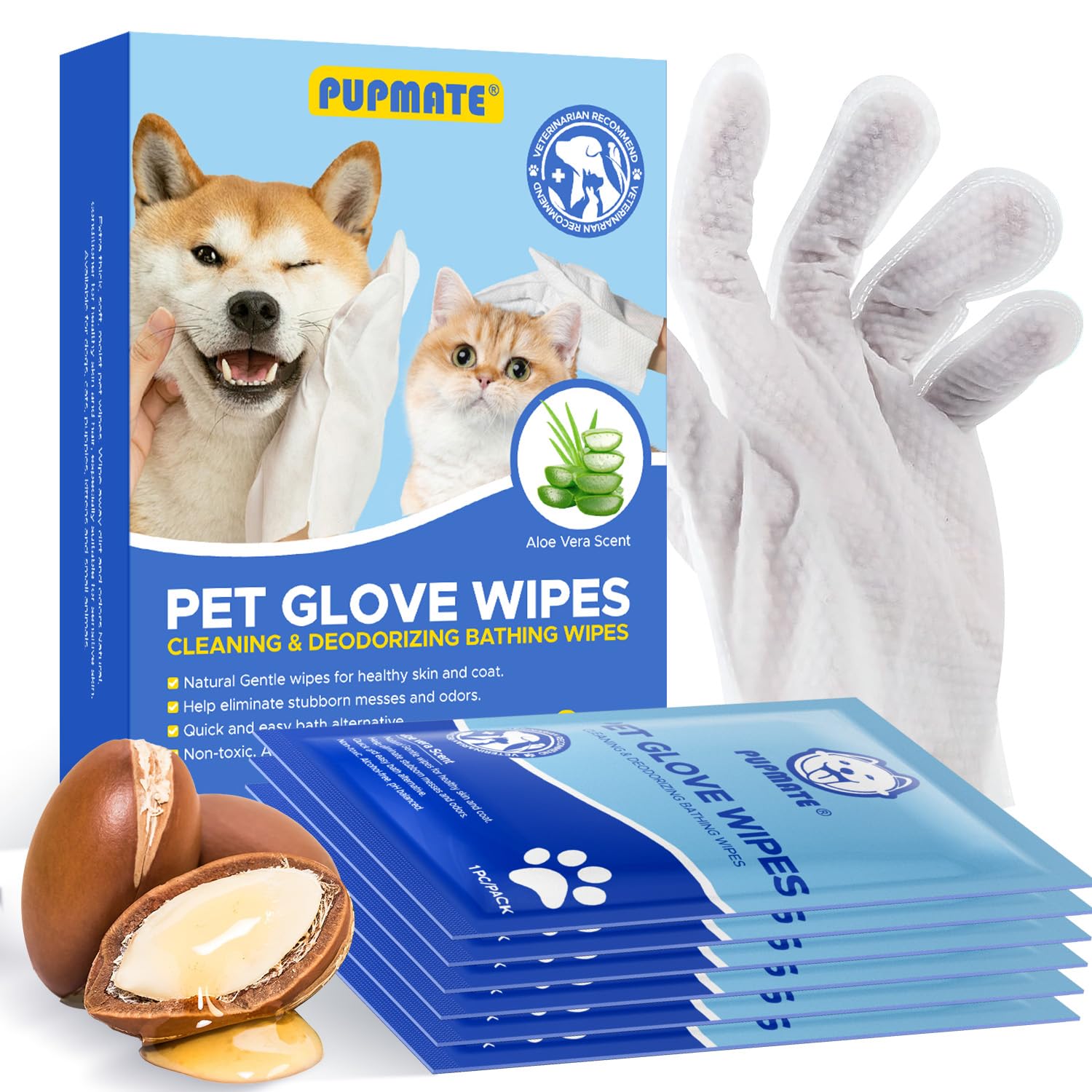 PUPMATE guante de limpieza para perros, limpieza suave del pelaje.