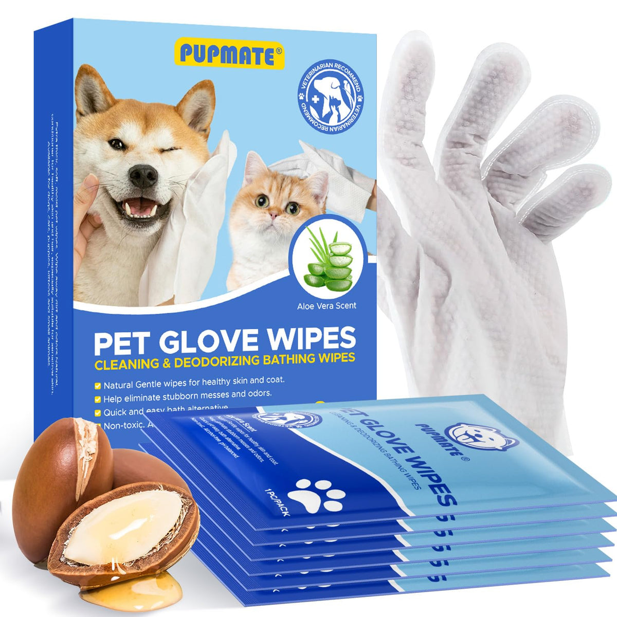PUPMATE guante de limpieza para perros, limpieza suave del pelaje.