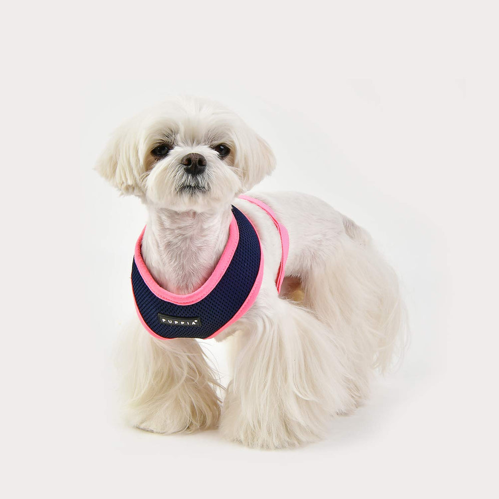 Arnés Puppia Suave II azul marino, detalle de cierre seguro