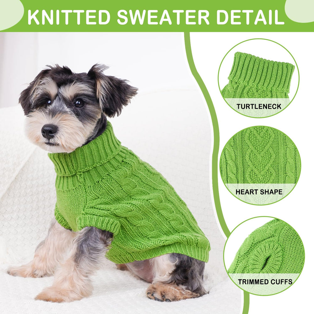 Puppishy suéter verde con cuello alto, ajuste cómodo para mascota
