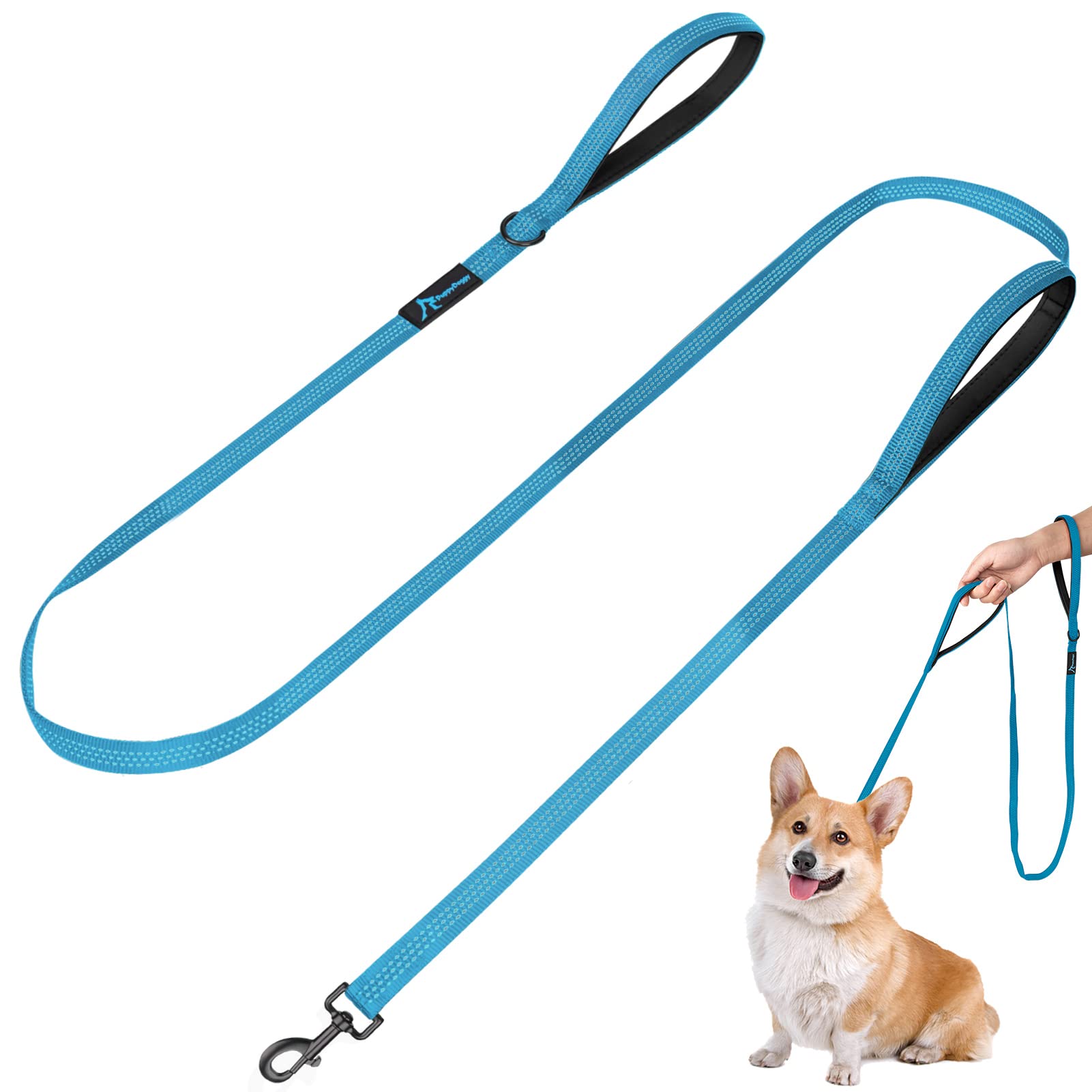 PuppyDoggy correa para perro 6 ft azul con costuras reflectivas para mayor visibilidad