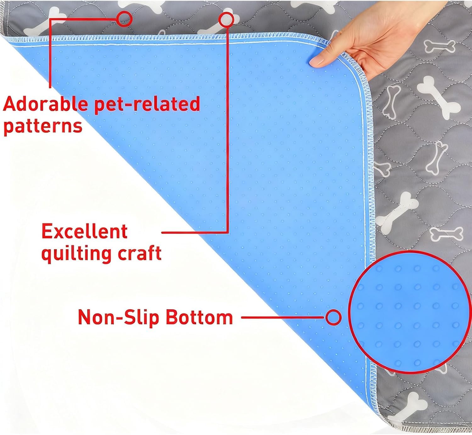 Puppypad disponible en varios tamaños para perros pequeños a grandes.