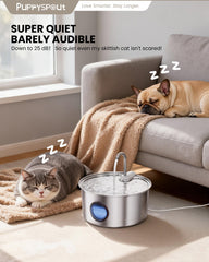Puppyspout bebedero con motor silencioso, funcionamiento discreto.