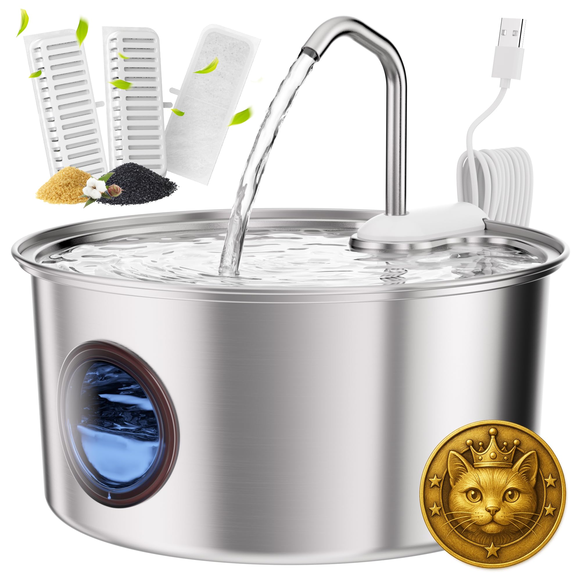 Puppyspout bebederos para gatos en acero inoxidable con capacidad 108oz, agua fresca.
