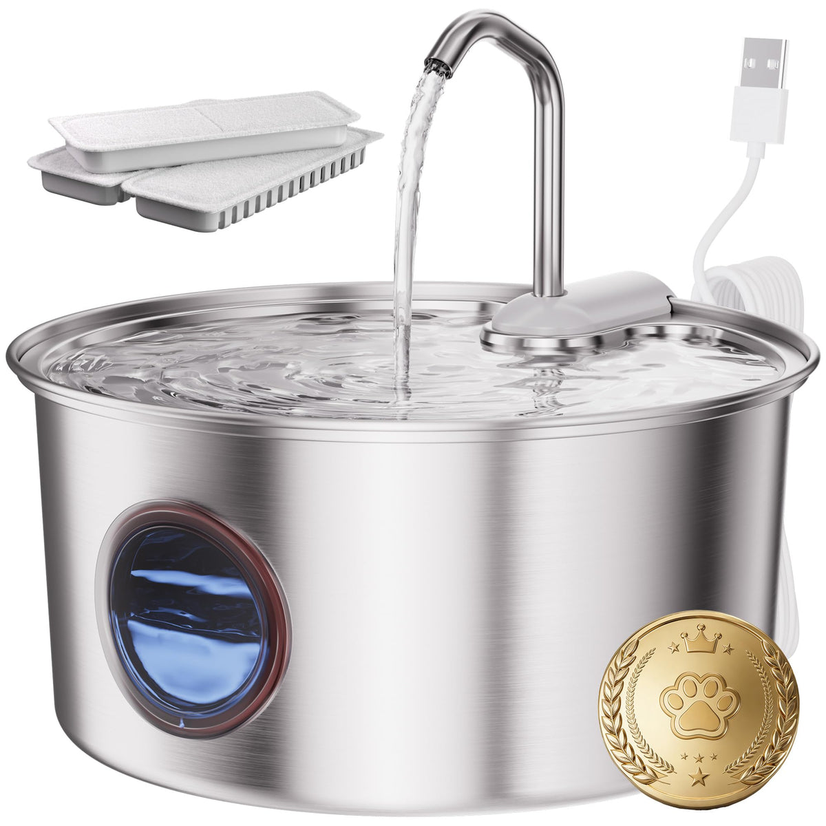 Puppyspout fuente-gato inoxidable-3.2l ofrece agua fresca para mascotas