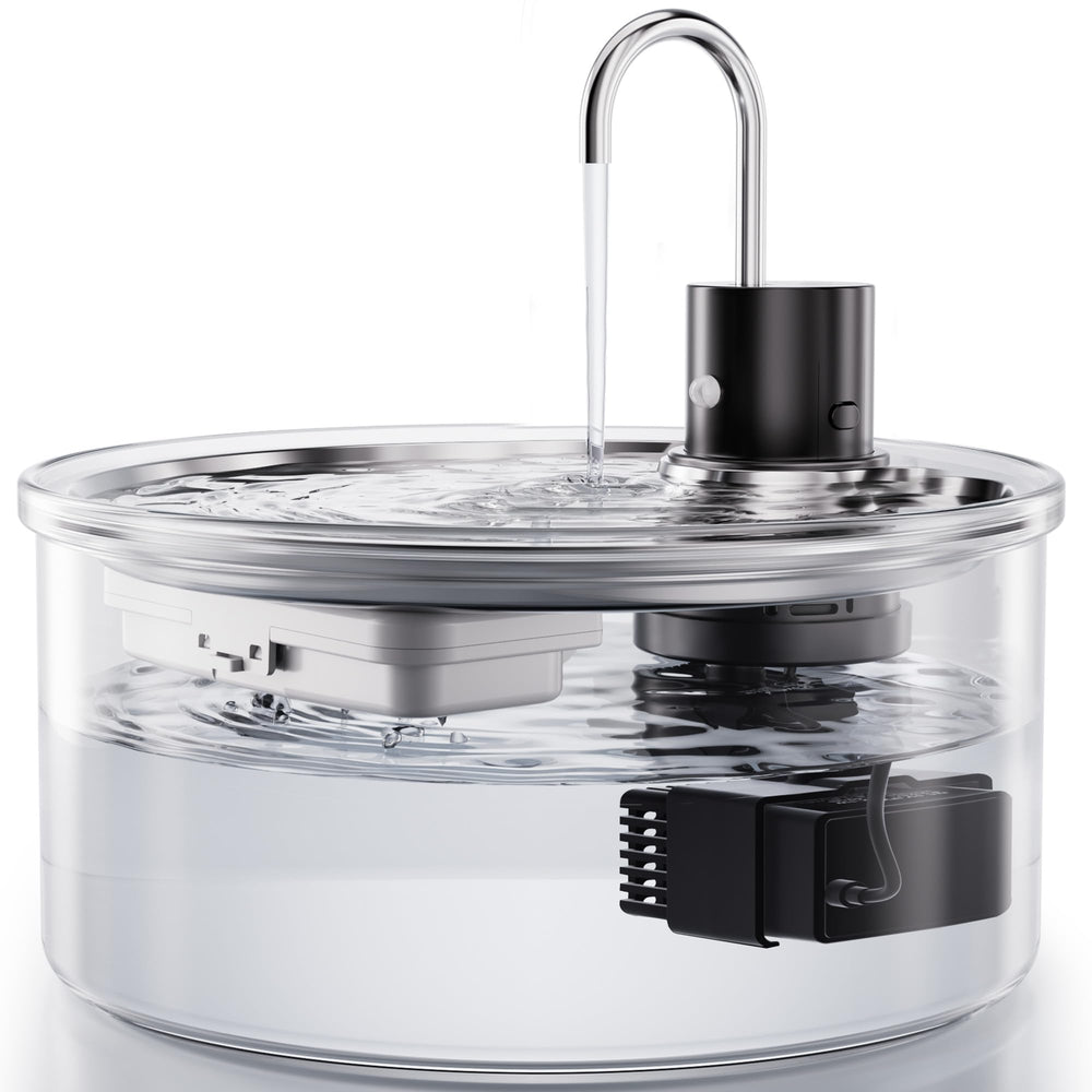 Puppyspout, fuente de vidrio para gatos, capacidad 3,2 L, agua clara para varias mascotas.