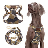 Puppytie arnés camuflaje marrón visto de frente para paseos seguros