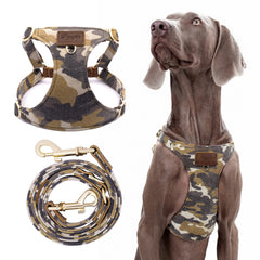 Puppytie arnés camuflaje marrón visto de frente para paseos seguros