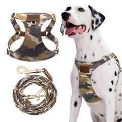 Puppytie arnés para perro mediano camuflado marrón, cómodo para paseos diarios sin tirones.