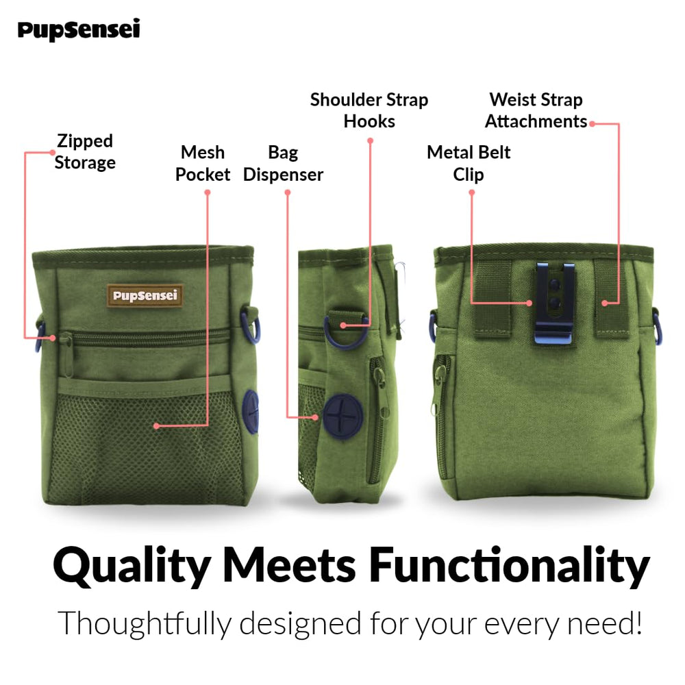 PupSensei bolsa verde militar para entrenamientos prolongados.