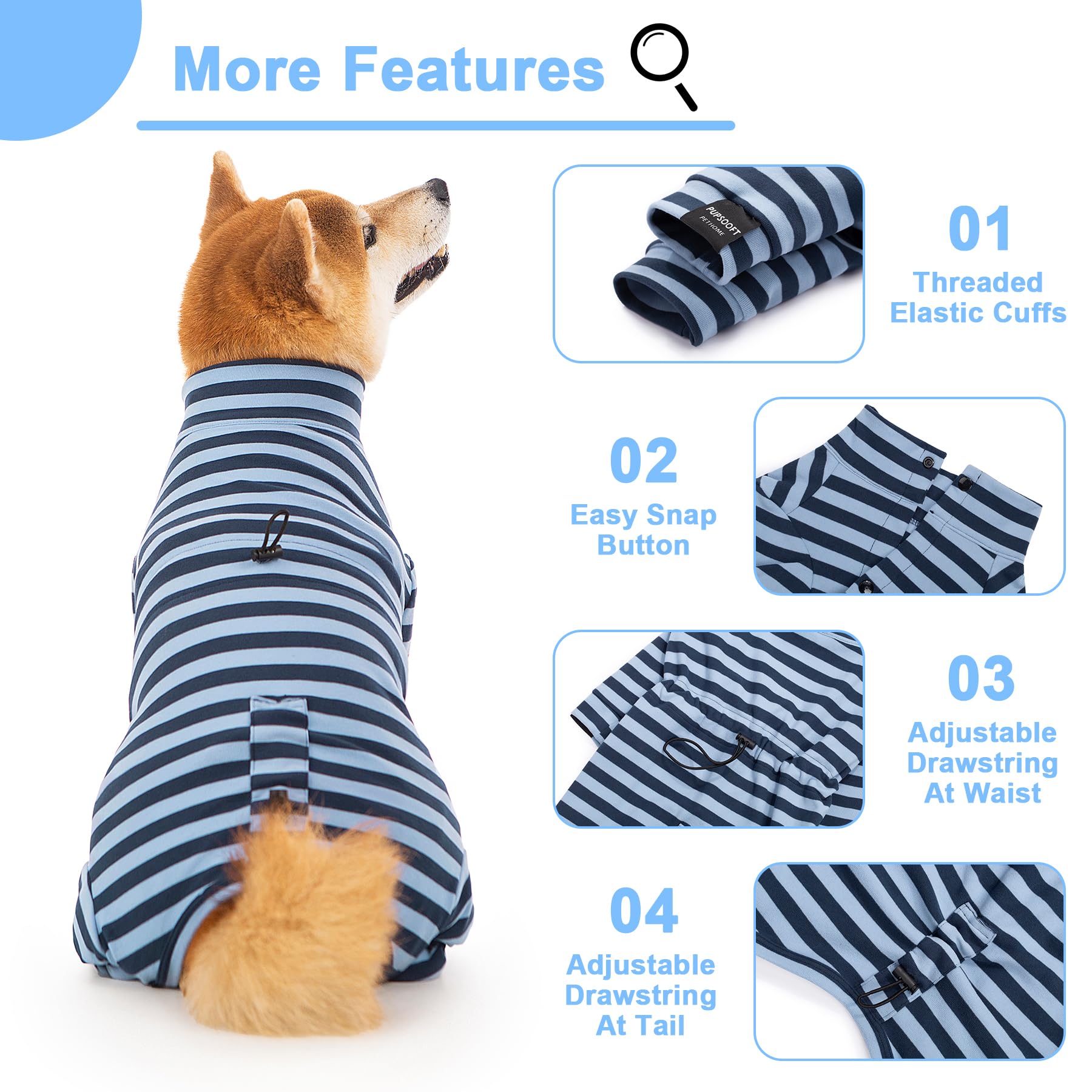 Pupsooft pijama de invierno para perro azul cordones de ajuste para mejor adaptabilidad.