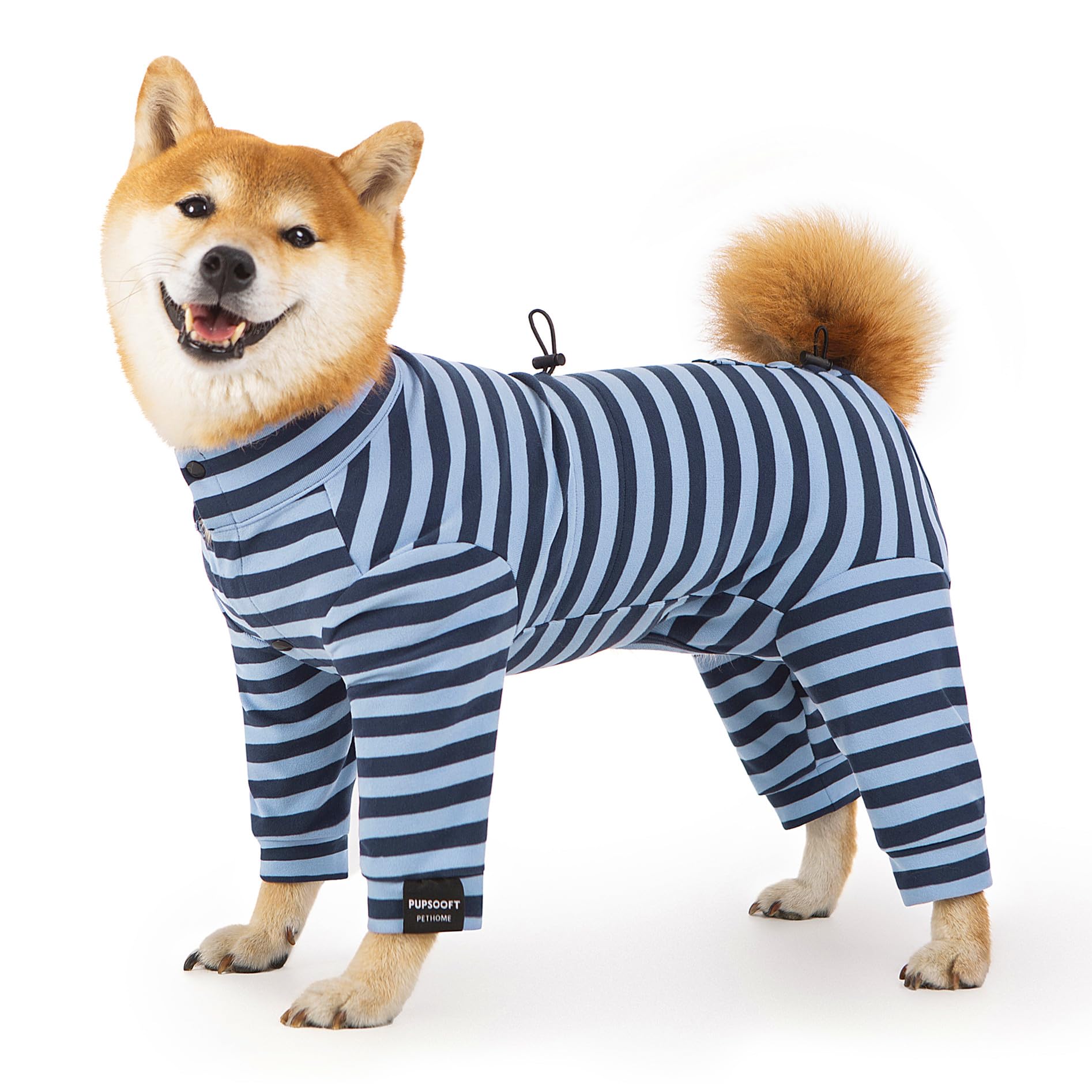 Pupsooft pijama de invierno para perro azul frente: calor suave para paseos diarios.