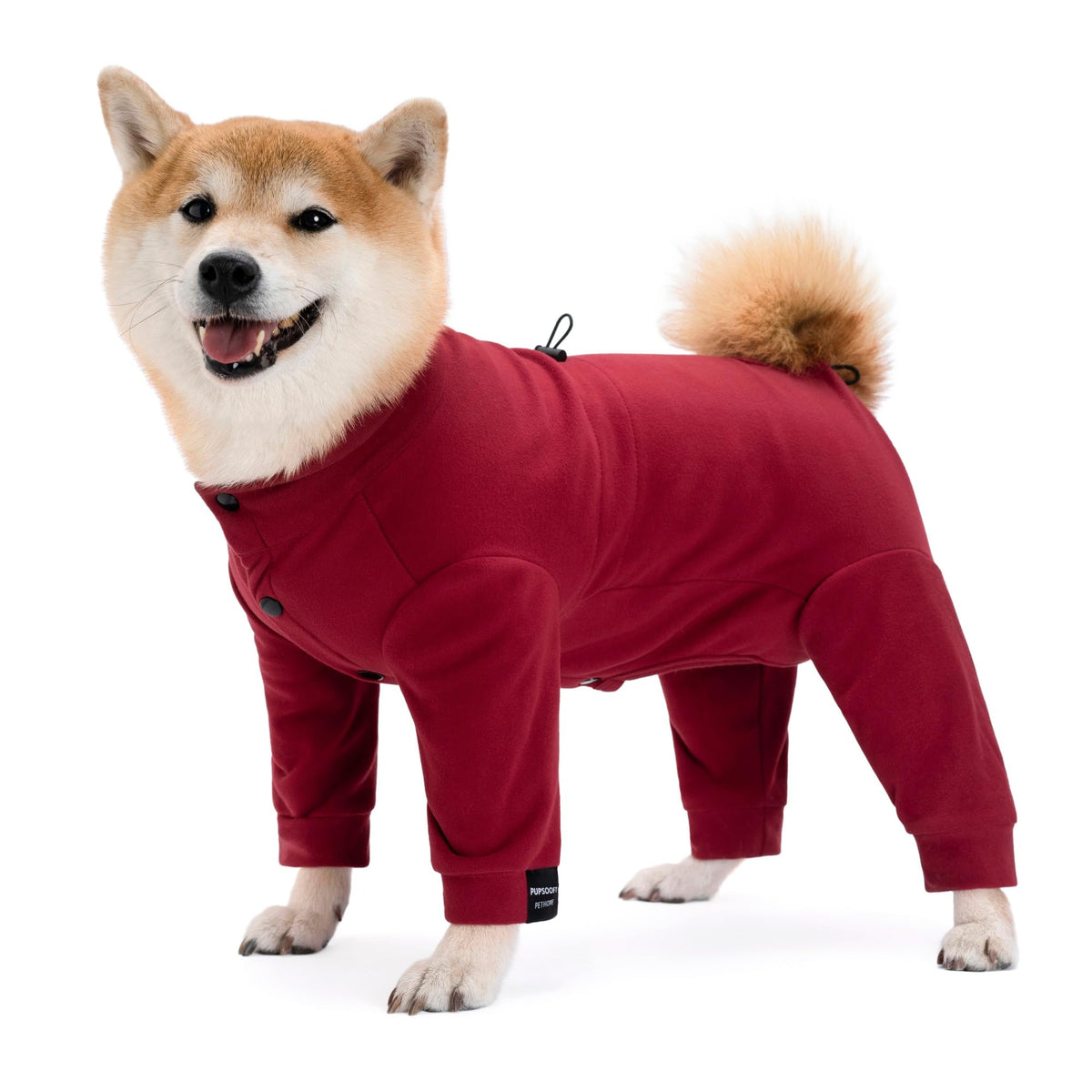Pupsooft mono para perro, vista frontal, mantiene al perro cálido en días fríos.