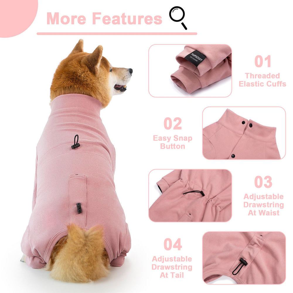 Pupsooft mono de invierno para perro rosa, cordón ajustable en cintura y cola.
