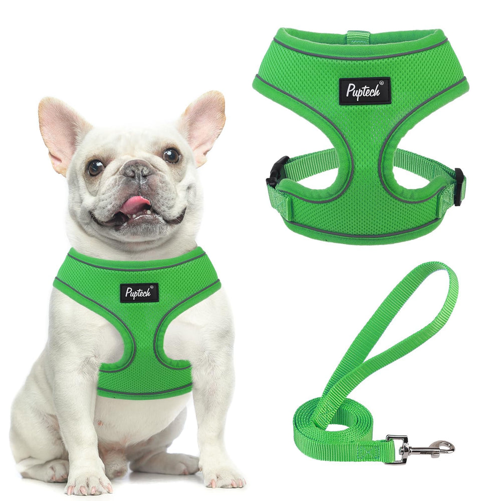 PUPTECK arnés de malla suave en verde, vista frontal para paseos cómodos