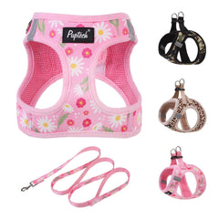 Arnés PUPTECK de malla suave, rosa floral, para paseos diarios.