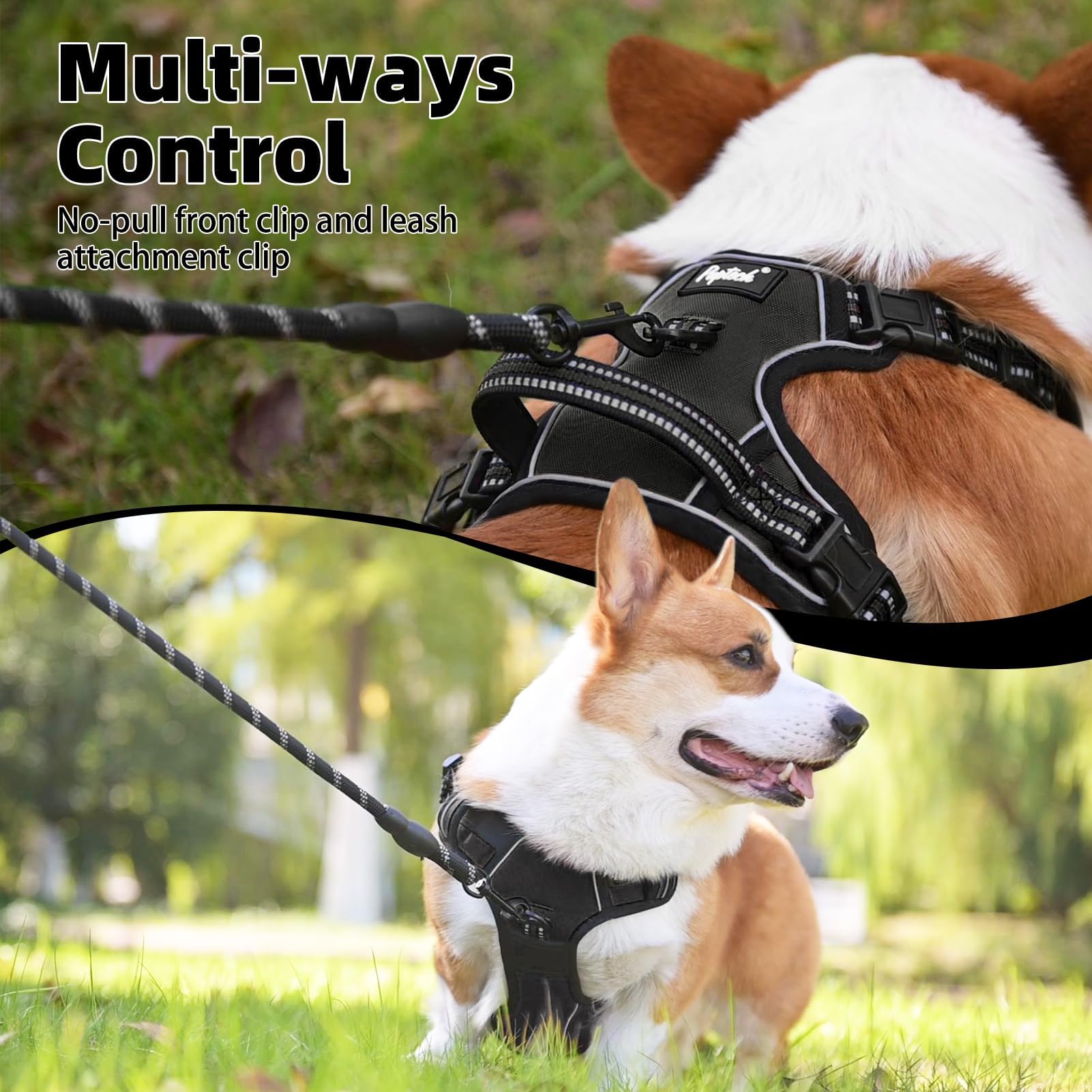 PUPTECK arnés muestra asa de contención ergonómica para manejo cómodo.