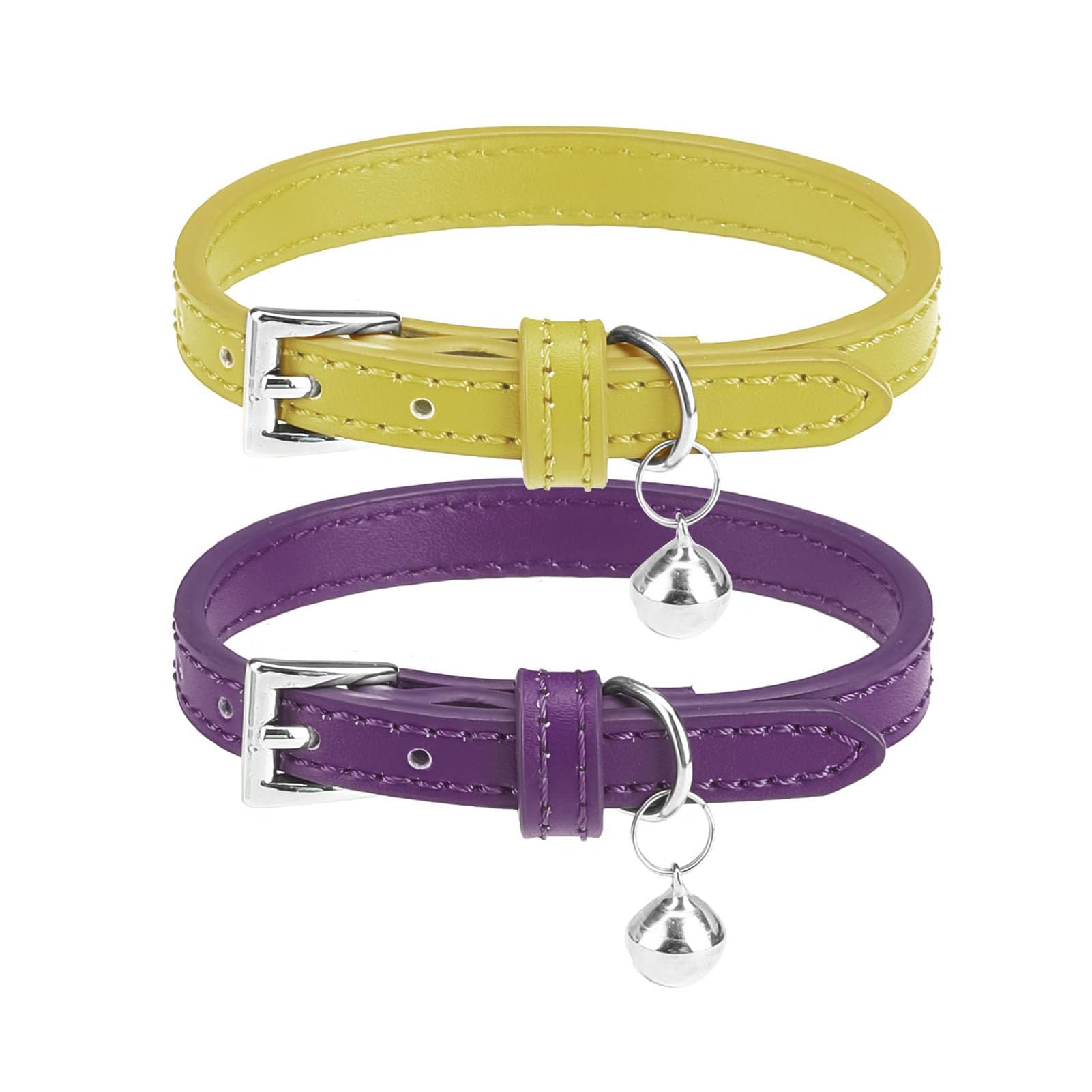 PUPTECK collar de cuero suave para gatos en amarillo-verde, comodidad diaria