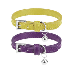 PUPTECK collar de cuero suave para gatos en amarillo-verde, comodidad diaria