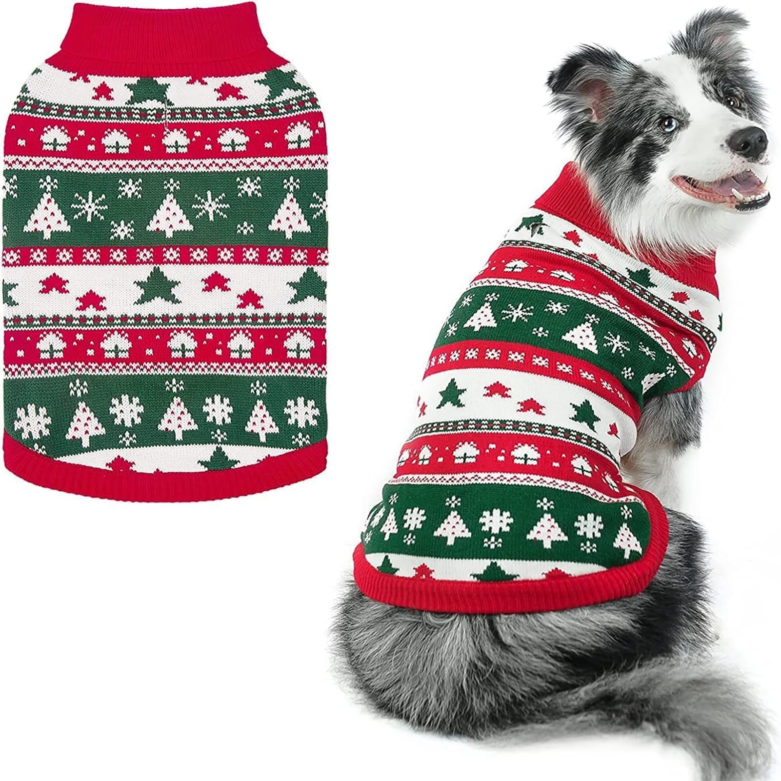 PUPTECK sudadera navidad para perro con árbol y nieve, ideal para paseos festivos