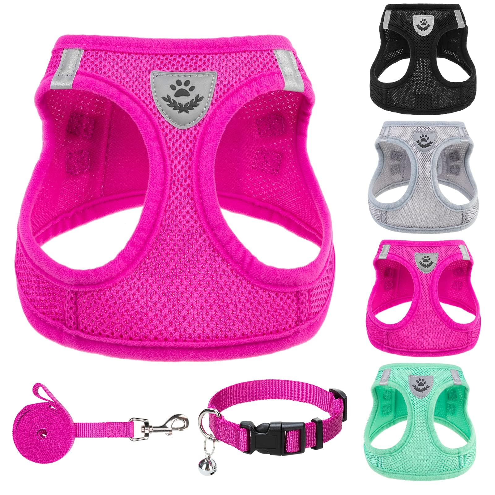 Pupteck arnés ajustable paso-in con malla rosa, comodidad diaria para paseos
