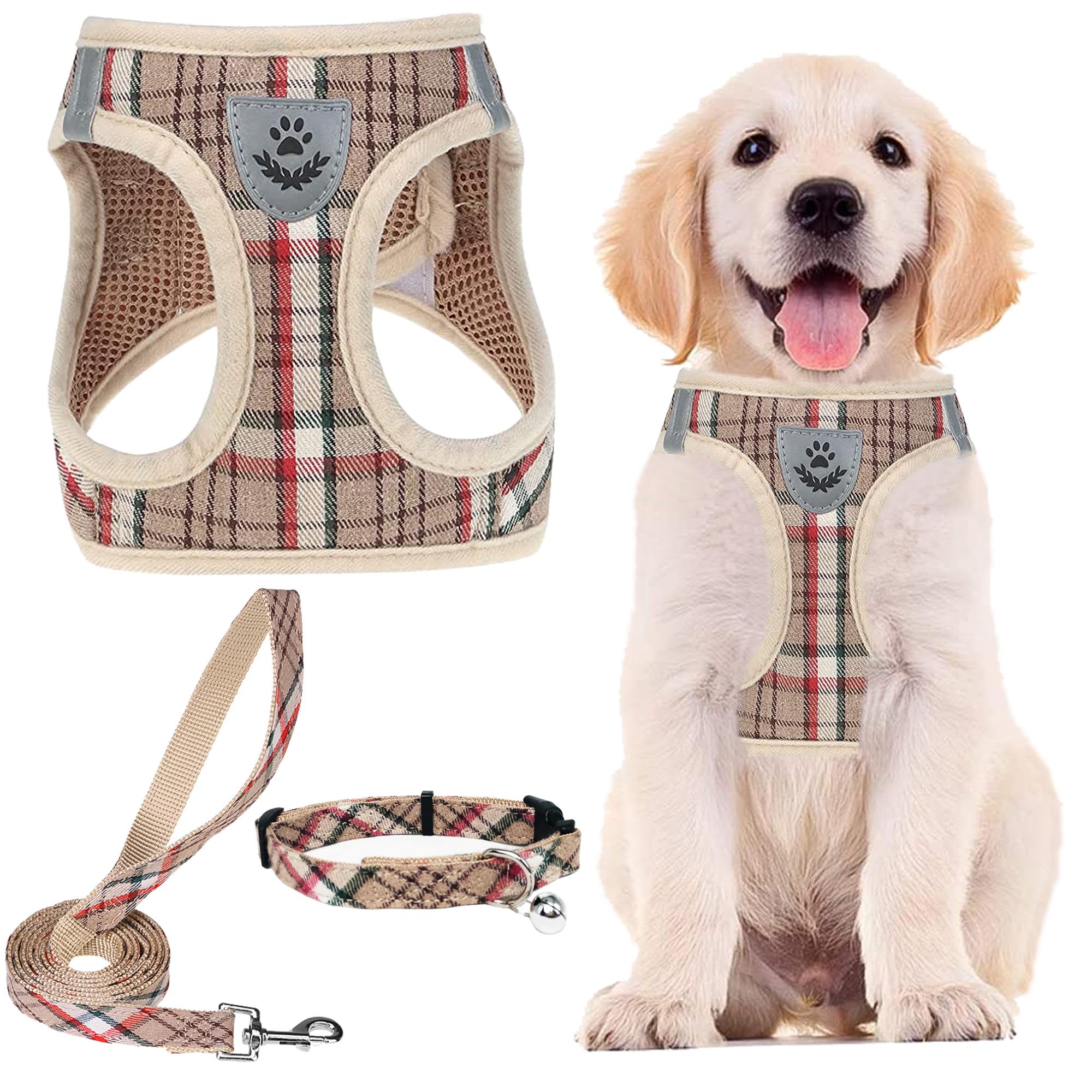 Arnés ajustable PUPTECK con malla suave y reflectiva para paseos cómodos.