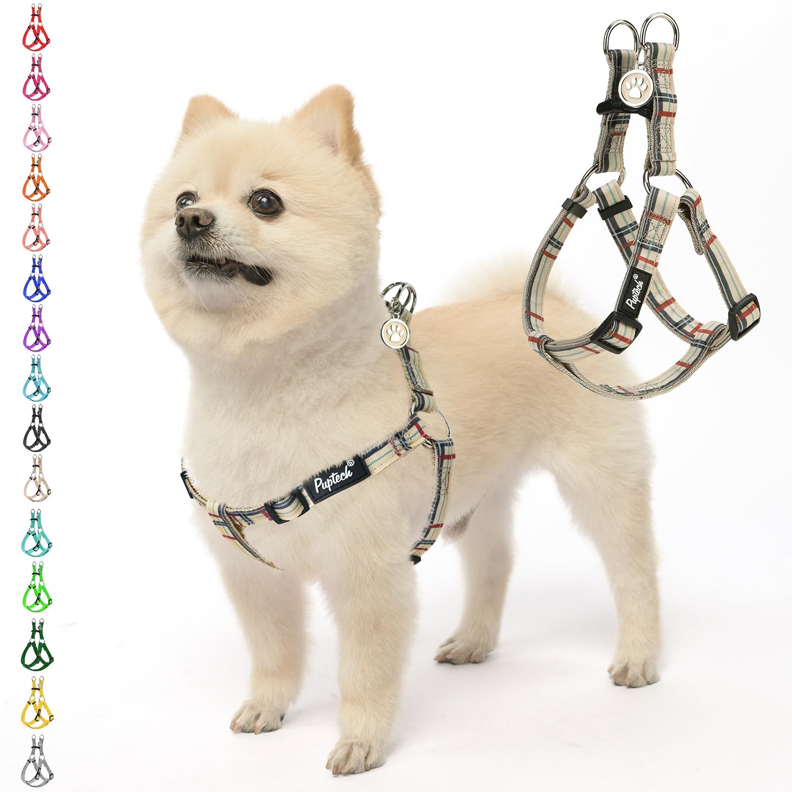 Arnés PUPTECK con ajuste suave para paseos cómodos.