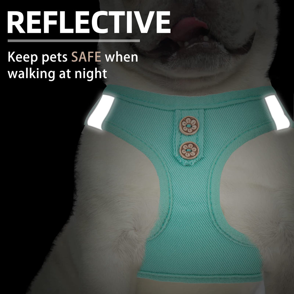 PUPTECK arnés canino vaquero verde XS reflectante, visibilidad nocturna mejorada.