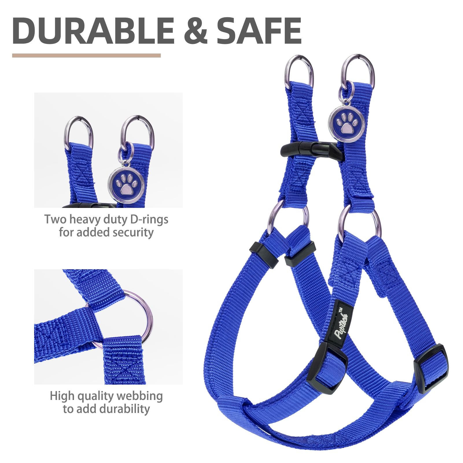 Arnés Pupteck en nylon duradero y suave para caminatas diarias en azul.