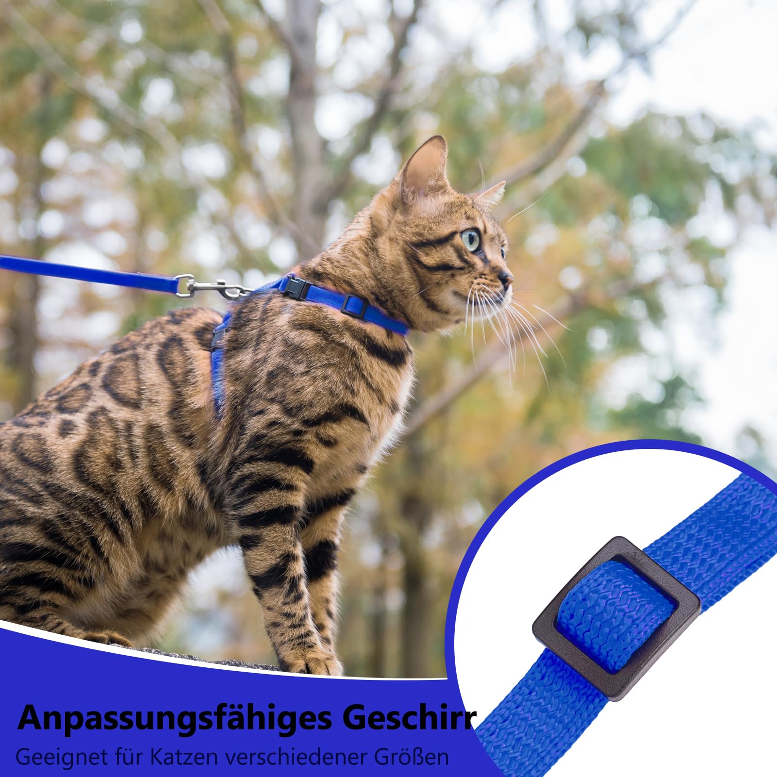 PUPTECK arnés gato ajuste cuello-pecho en azul para un ajuste cómodo.
