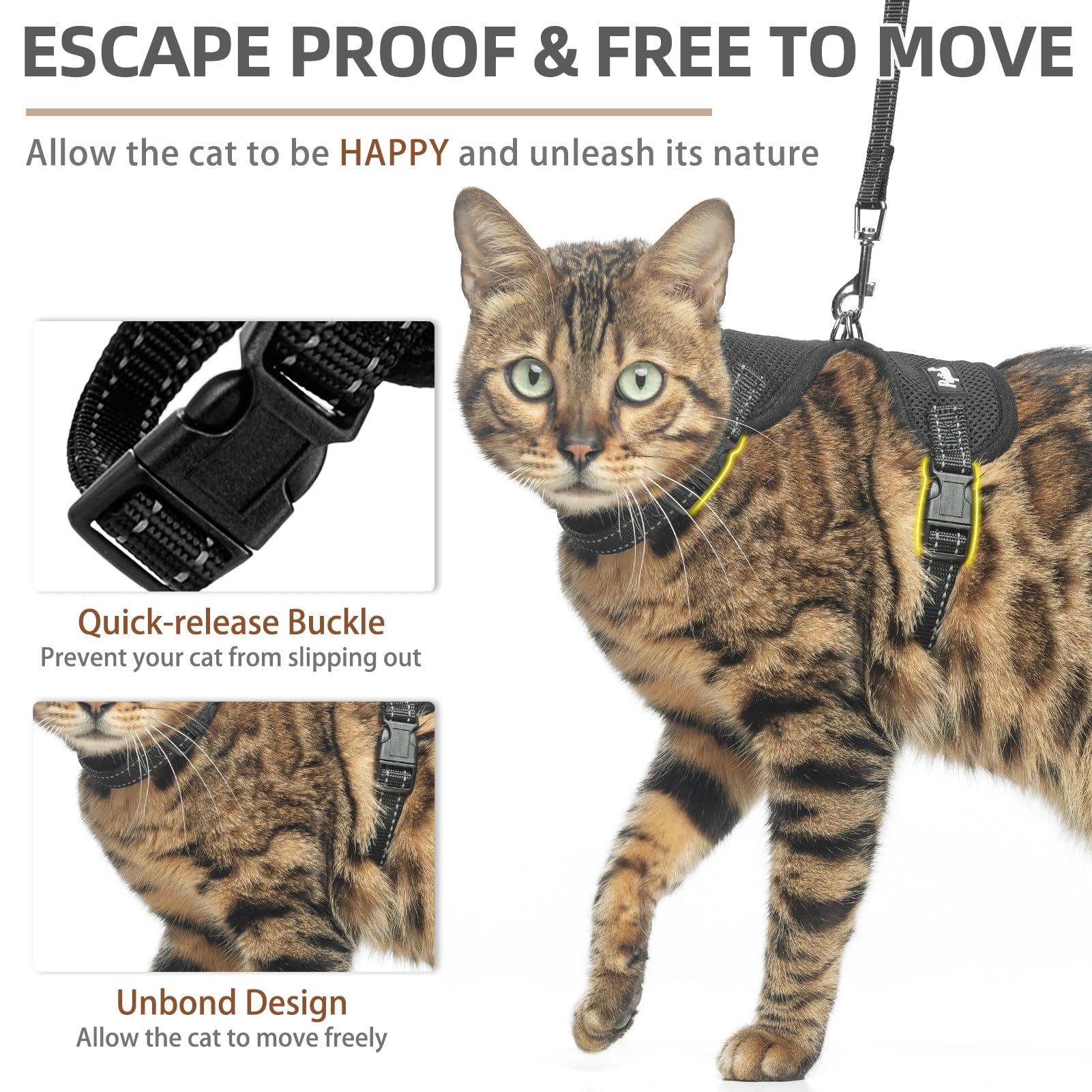 Pupteck arnés gato chaleco ergonómico para libertad de movimiento