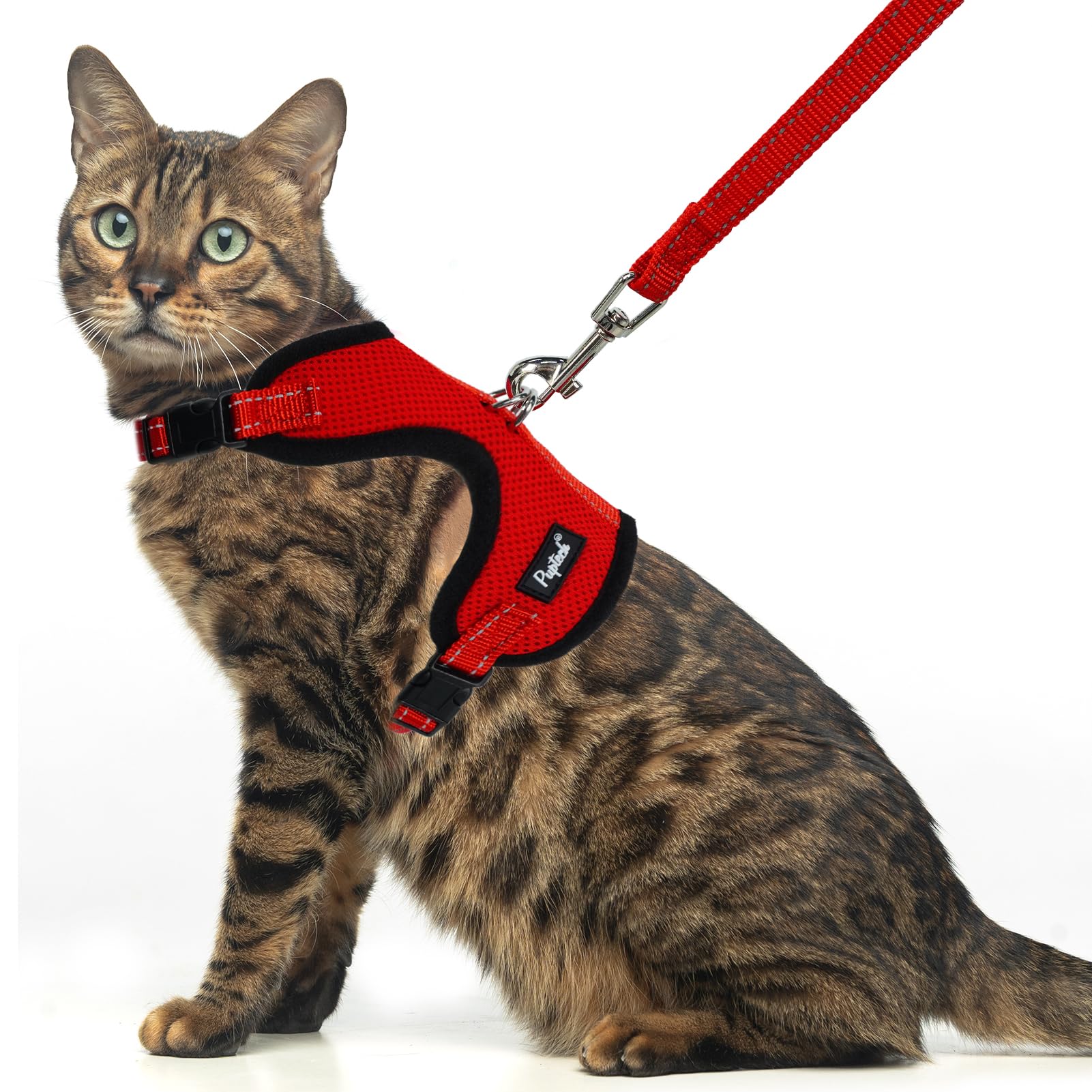 Arnés PUPTECK para gato rojo, ajuste cómodo y seguro para paseos