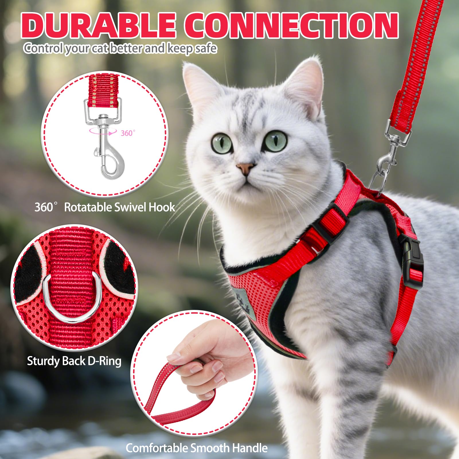 Arnés PUPTECK talla S para gatos pequeños con ajuste seguro.