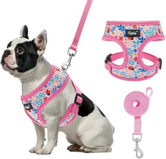Arnés PUPTECK de malla rosado floral en tamaño S, cómodo para paseos.