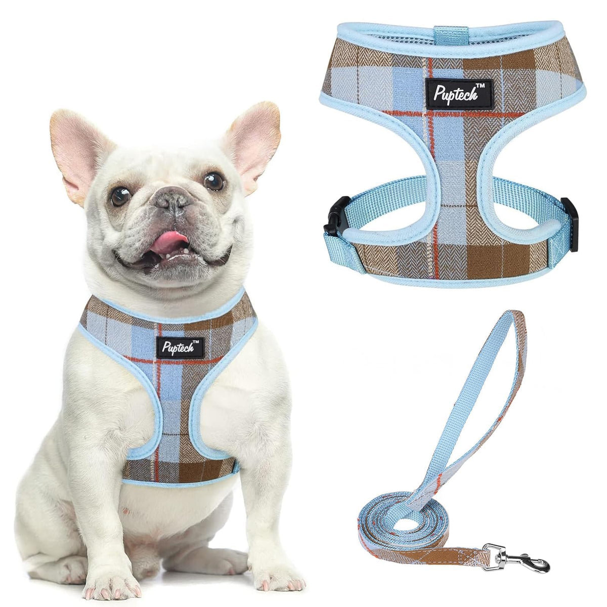 PUPTECK arnés de malla suave azul, cómodo para paseos diarios.