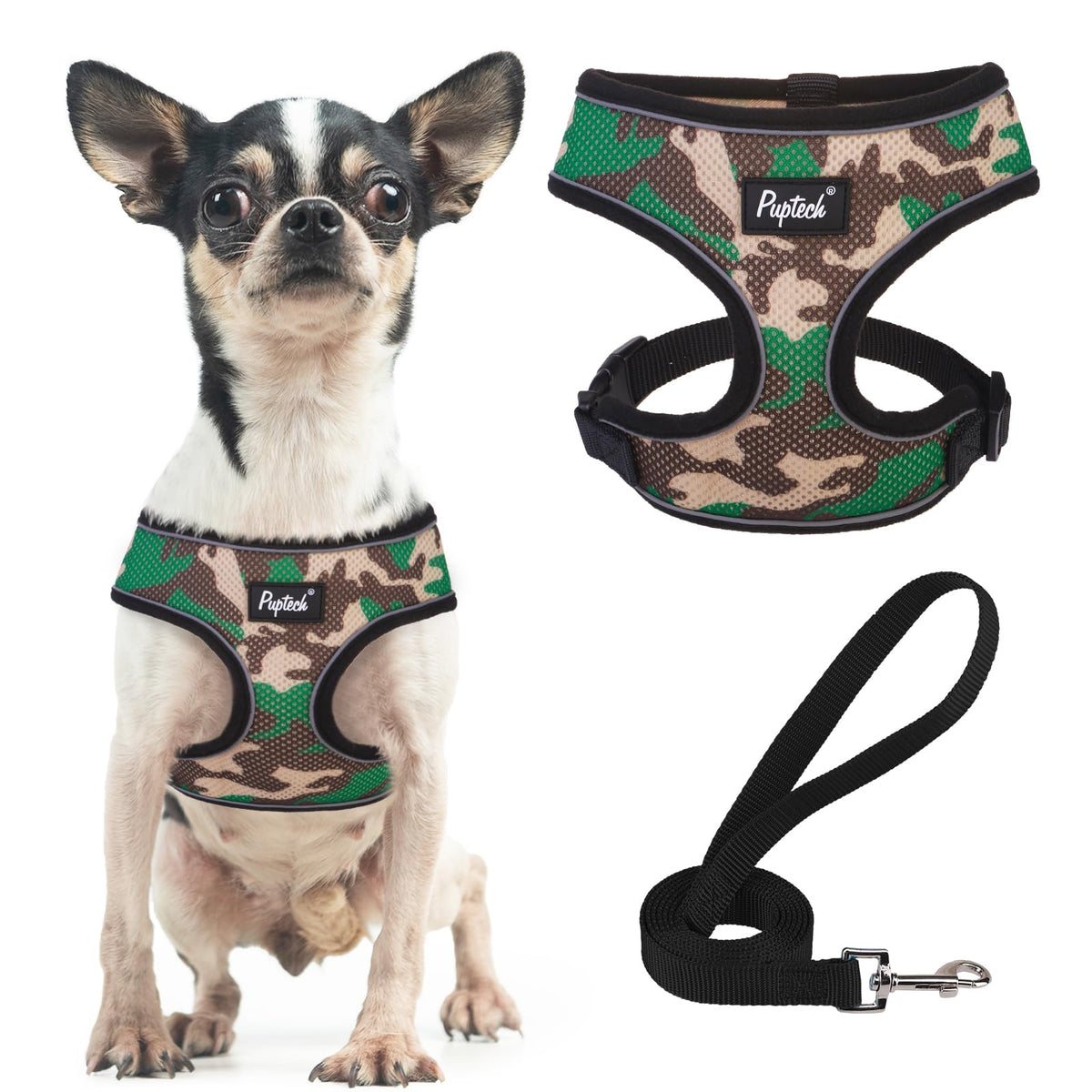 Arnés PUPTECK de malla suave camuflaje para paseos cómodos y sin tirones.
