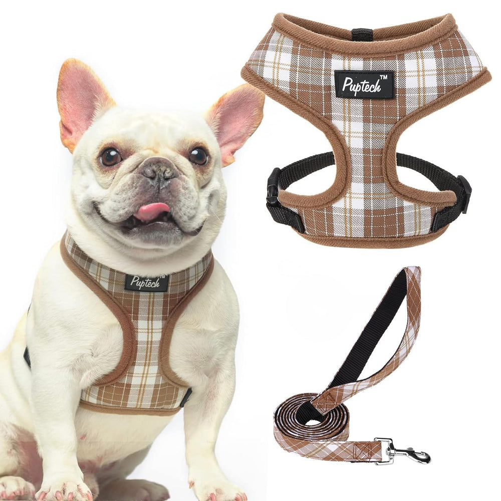 PUPTECK arnés de malla suave con diseño a cuadros para paseos diarios.