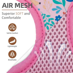 Arnés PUPTECK, vista lateral, diseño floral rosa para caminatas diarias.
