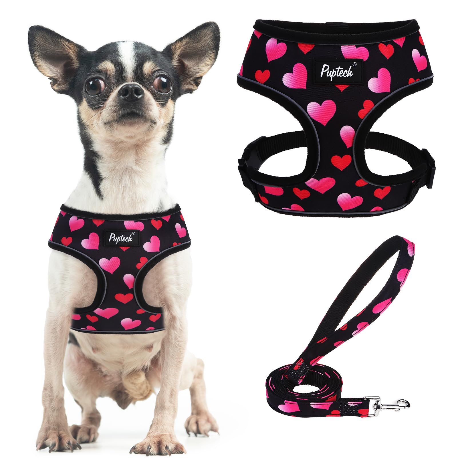 Arnés PUPTECK de malla suave negro rosa cómodo para paseos diarios