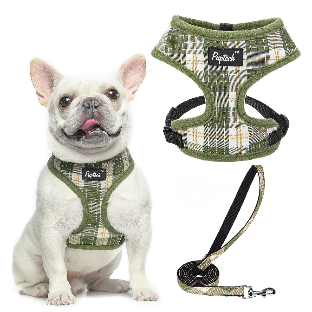 Arnés PUPTECK en malla suave verde oliva, cómodo para paseos.