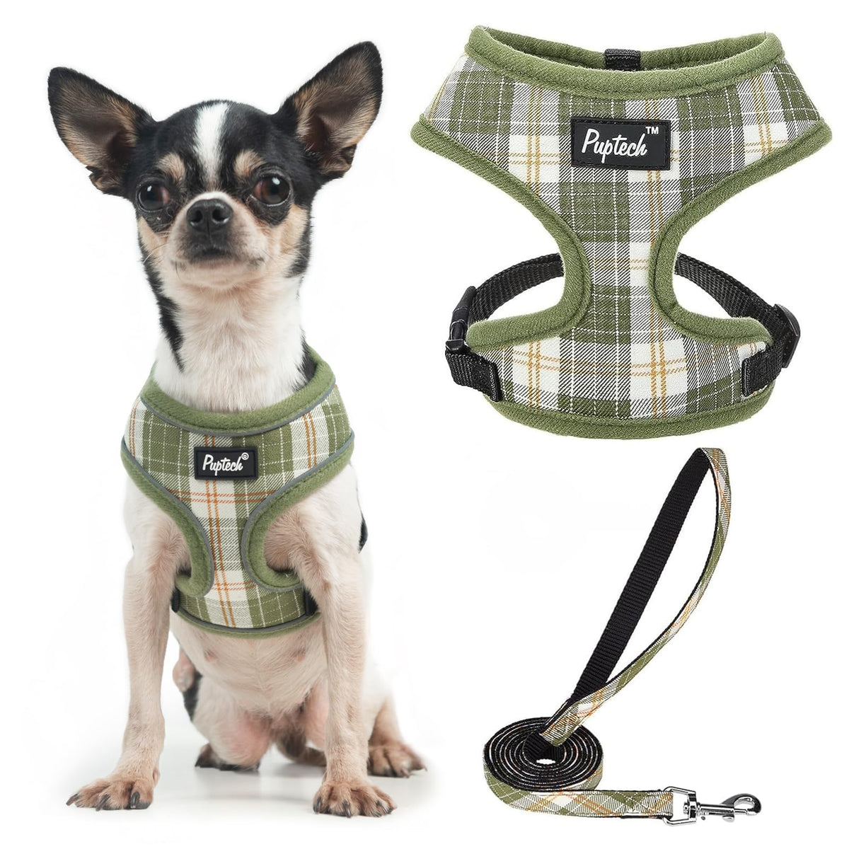 PUPTECK arnés malla suave oliva XS, cómodo para paseos diarios