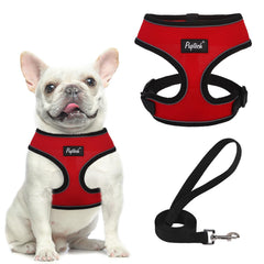 Arnés PUPTECK de malla suave en rojo, vista frontal, comodidad para paseos.