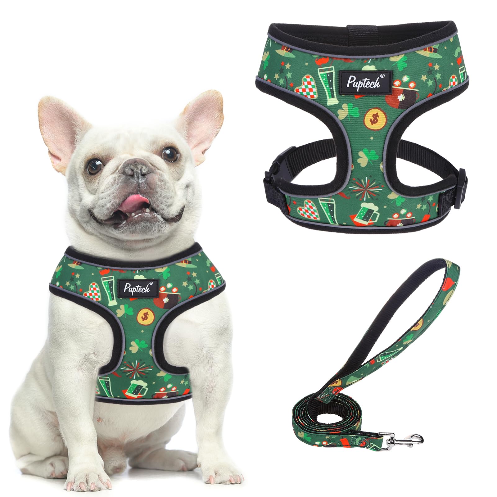 Pupteck arnés de malla suave en verde, ideal para paseos sin tirones.