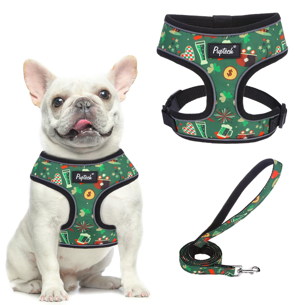 Pupteck arnés de malla suave en verde, ideal para paseos sin tirones.